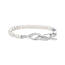 Thomas Sabo Armband aus Perlen und Ankerelementen mit weißen Steinen Silber A2134-167-14